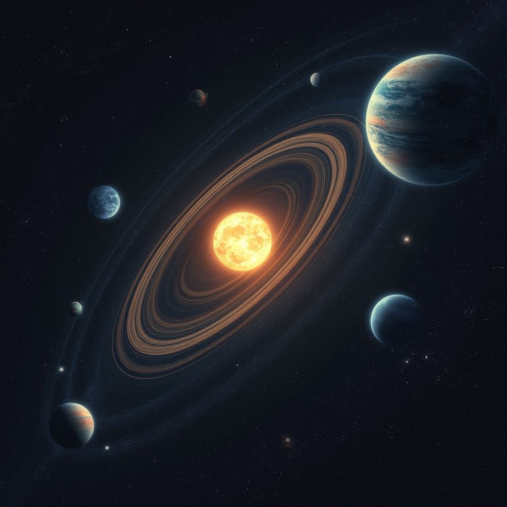 Solar System Top View with Exaggerated Planet Sizes