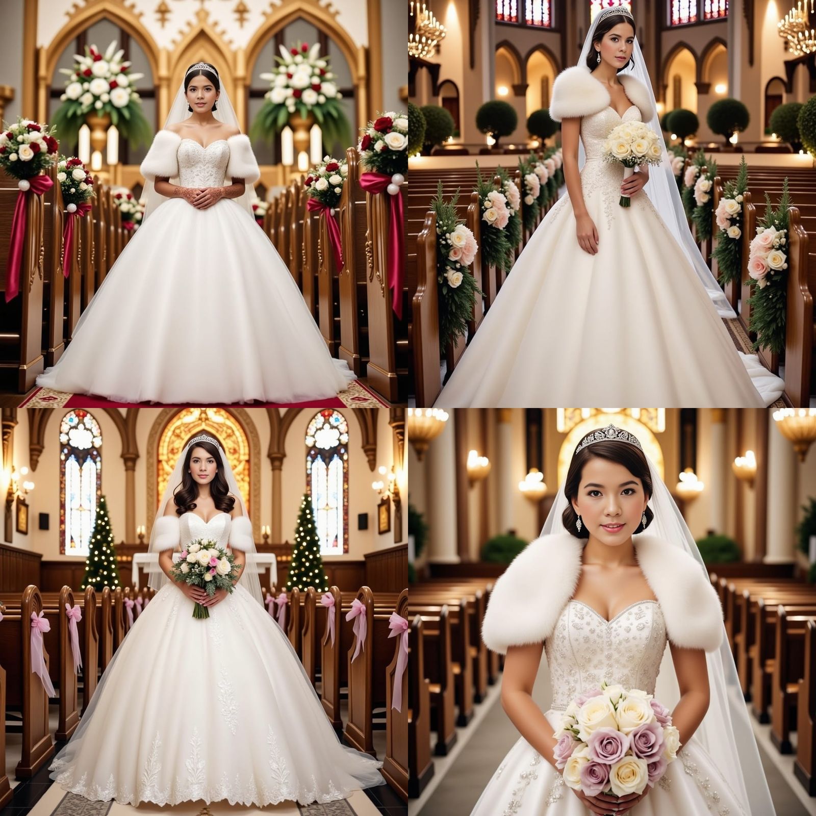 Elegant Bride in White Gown, Detailed Matte Painting