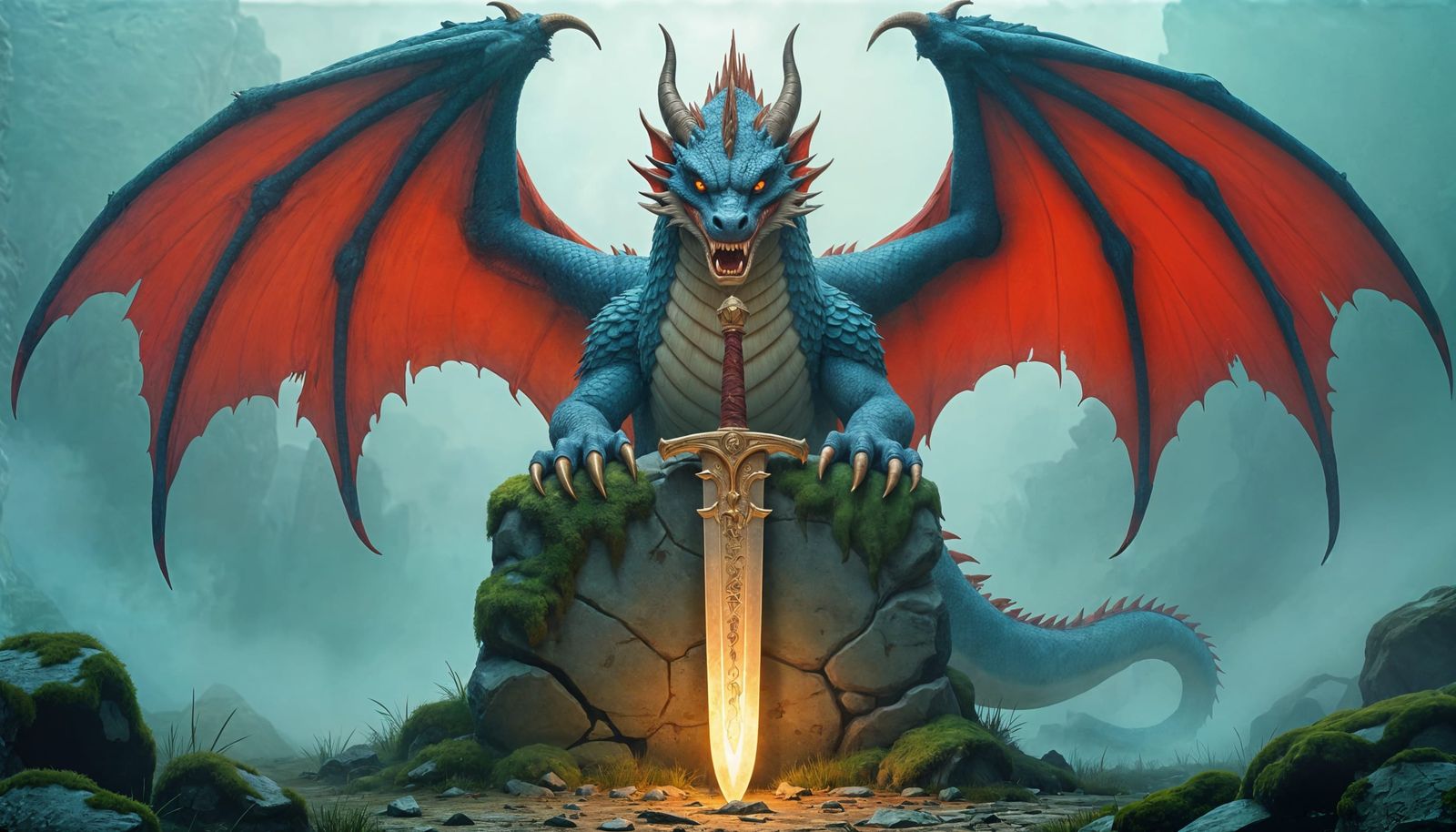 Majestic Dragon Guarding Sword in Stone