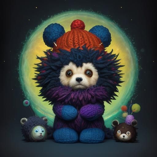 Sad Chibi Teddy Bear with Colorful Hat