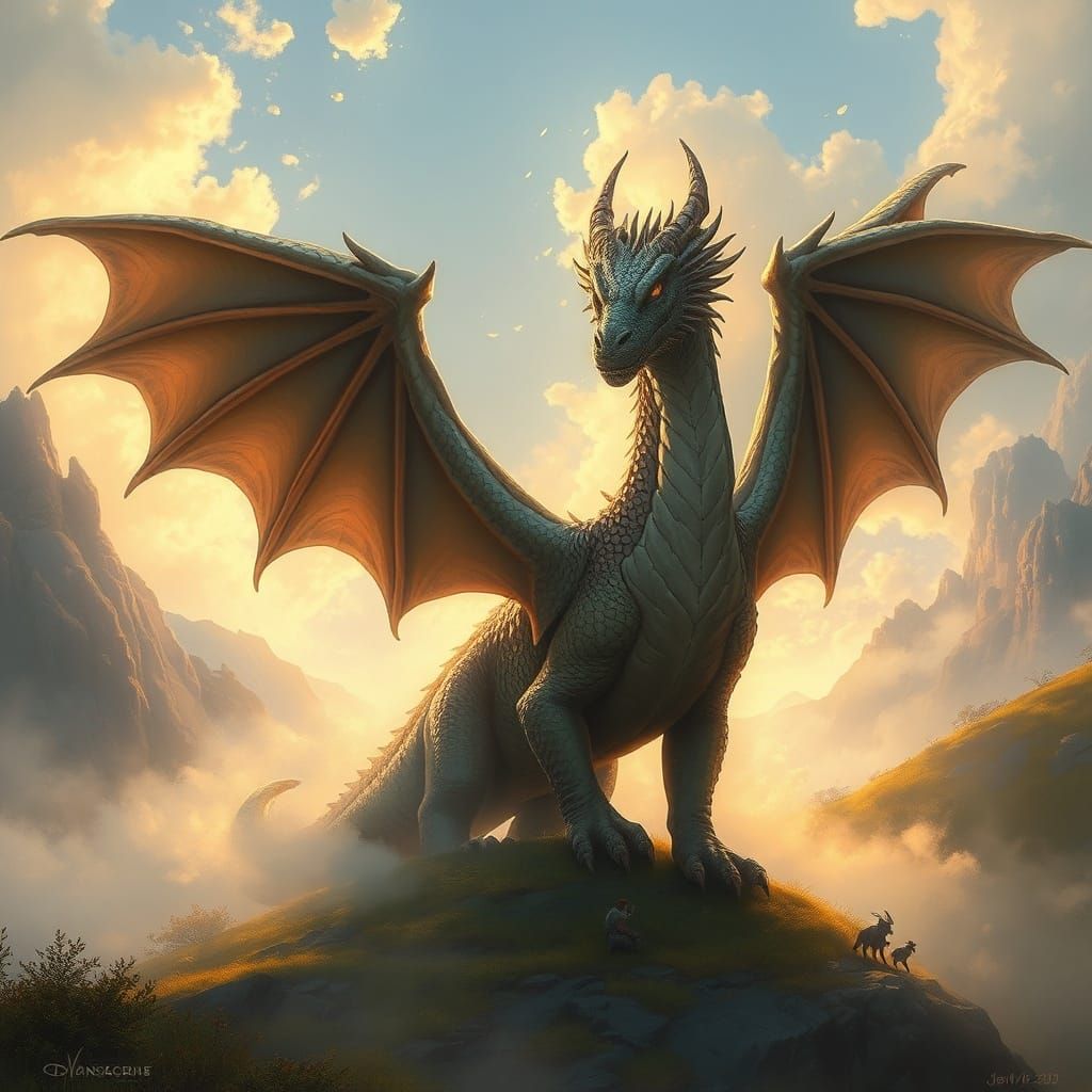 Grace the Dragon in Ethereal Fantasy Landscape