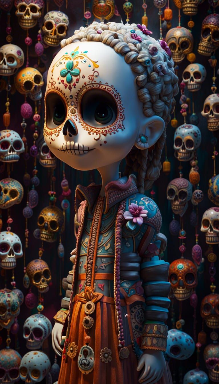 Dia de Muertos Museum Exhibit with Adorable Girl