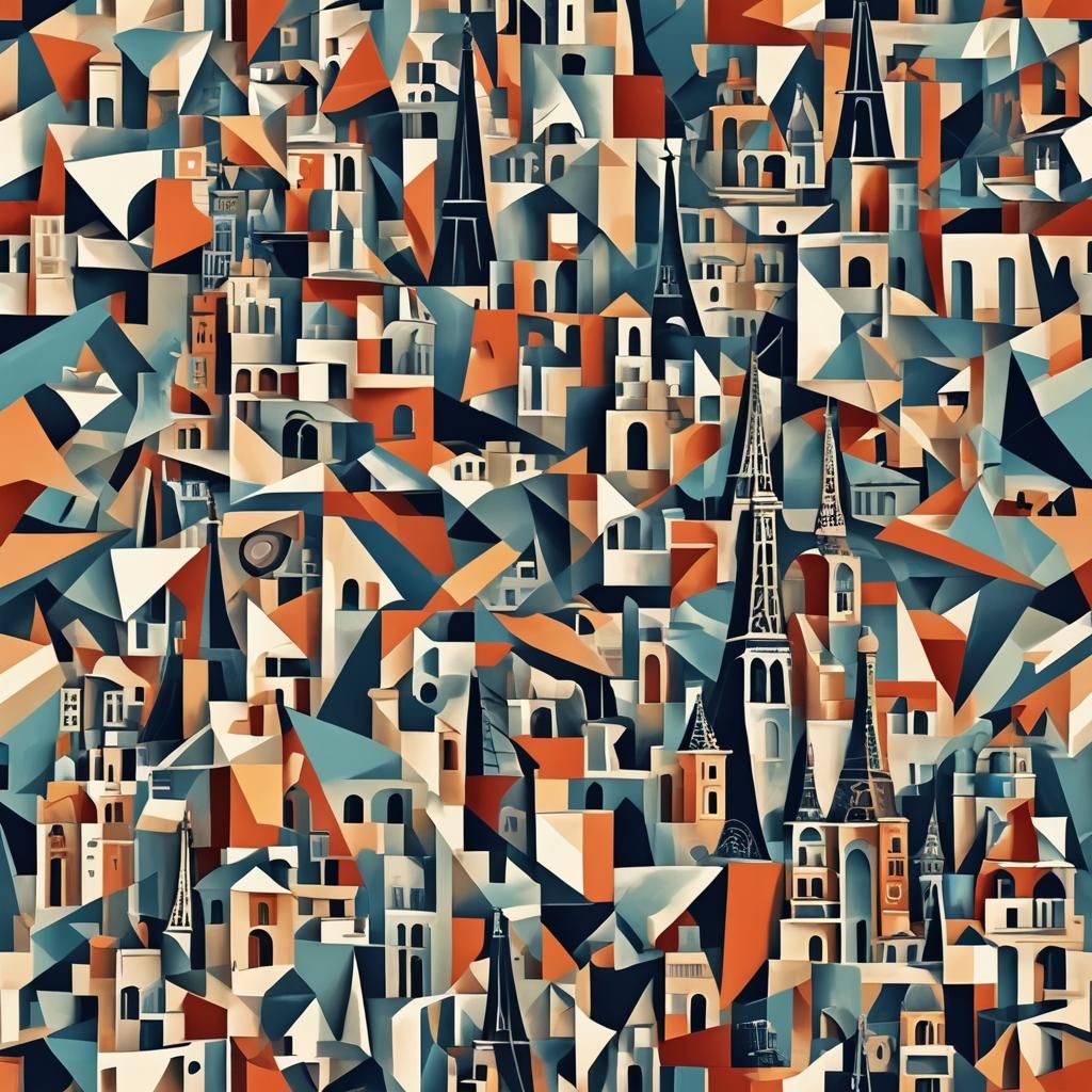 Paris Cityscape in Geometric Cubist Style