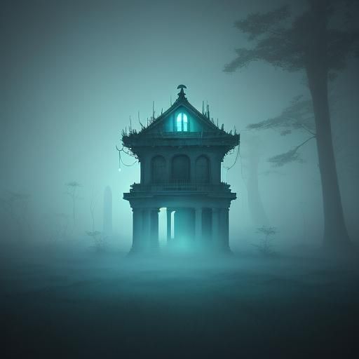 Ethereal Alien Spirits Drifting Through Abandoned Temple