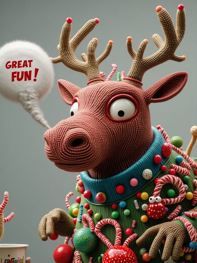 Moose in Ugly Christmas Sweater with "GREAT FUN!" Speech Bub...