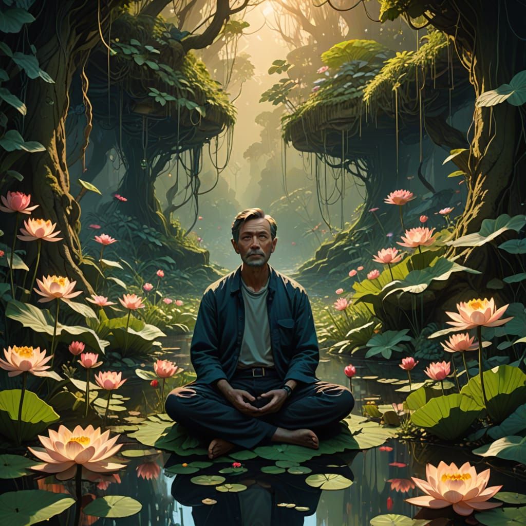 Serene Aap in Mystical Gunel, amidst Lush Foliage and Vibran...