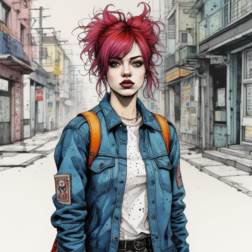 Vibrant Punk Girl in Colourful Watercolour Illustration