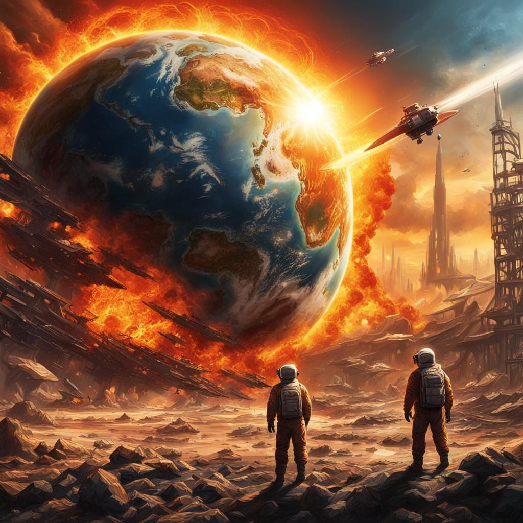 Apocalyptic Earth Scorched by Sun: Hyperrealistic Art