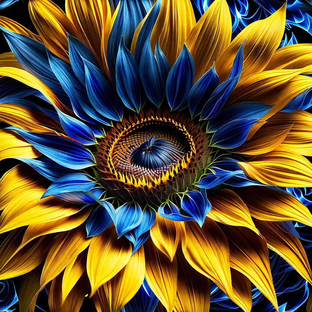 Sunflower Ablaze with Blue Fire