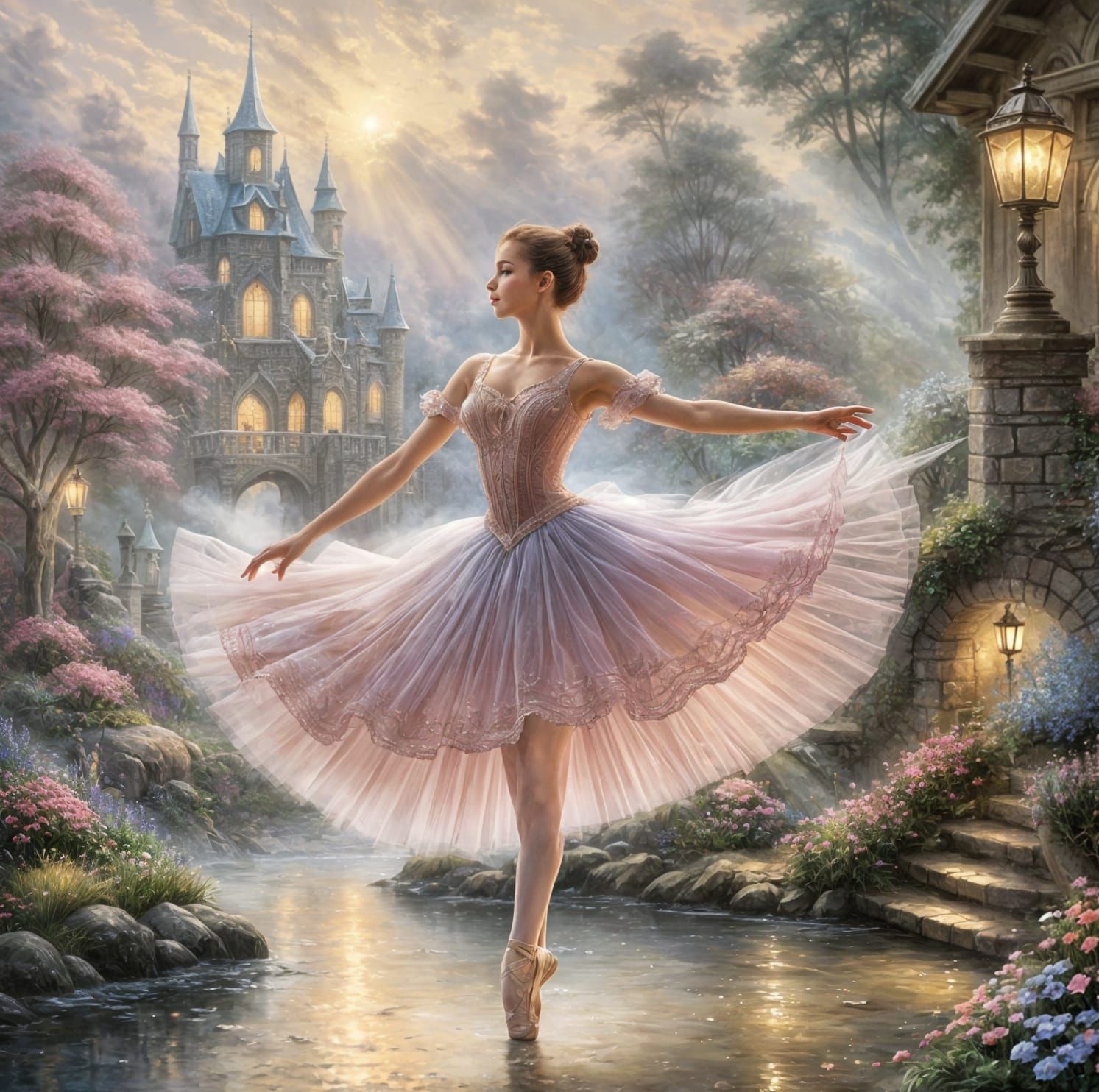 Ethereal Ballerina in a Hyperdetailed Fantasy Landscape