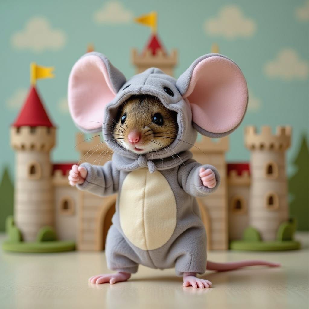 Mouse Dressed as Elephant in Storybook Style