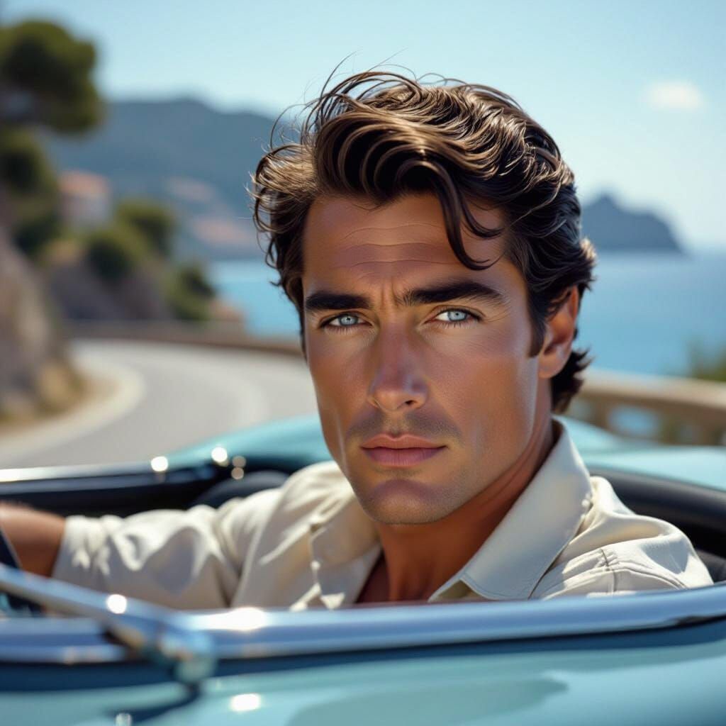 Vintage Car on the French Riviera in New Wave Style