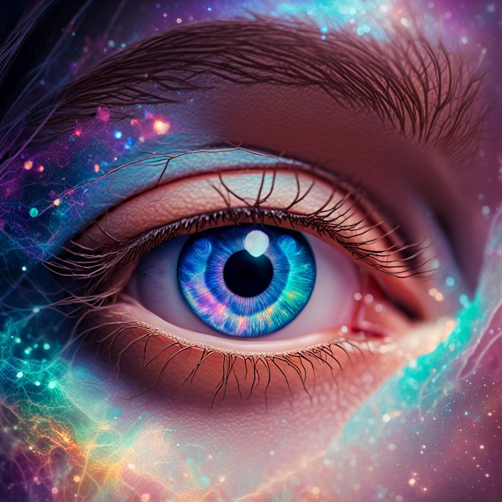 Eye Reflecting Love, Holographic Astral Illustration