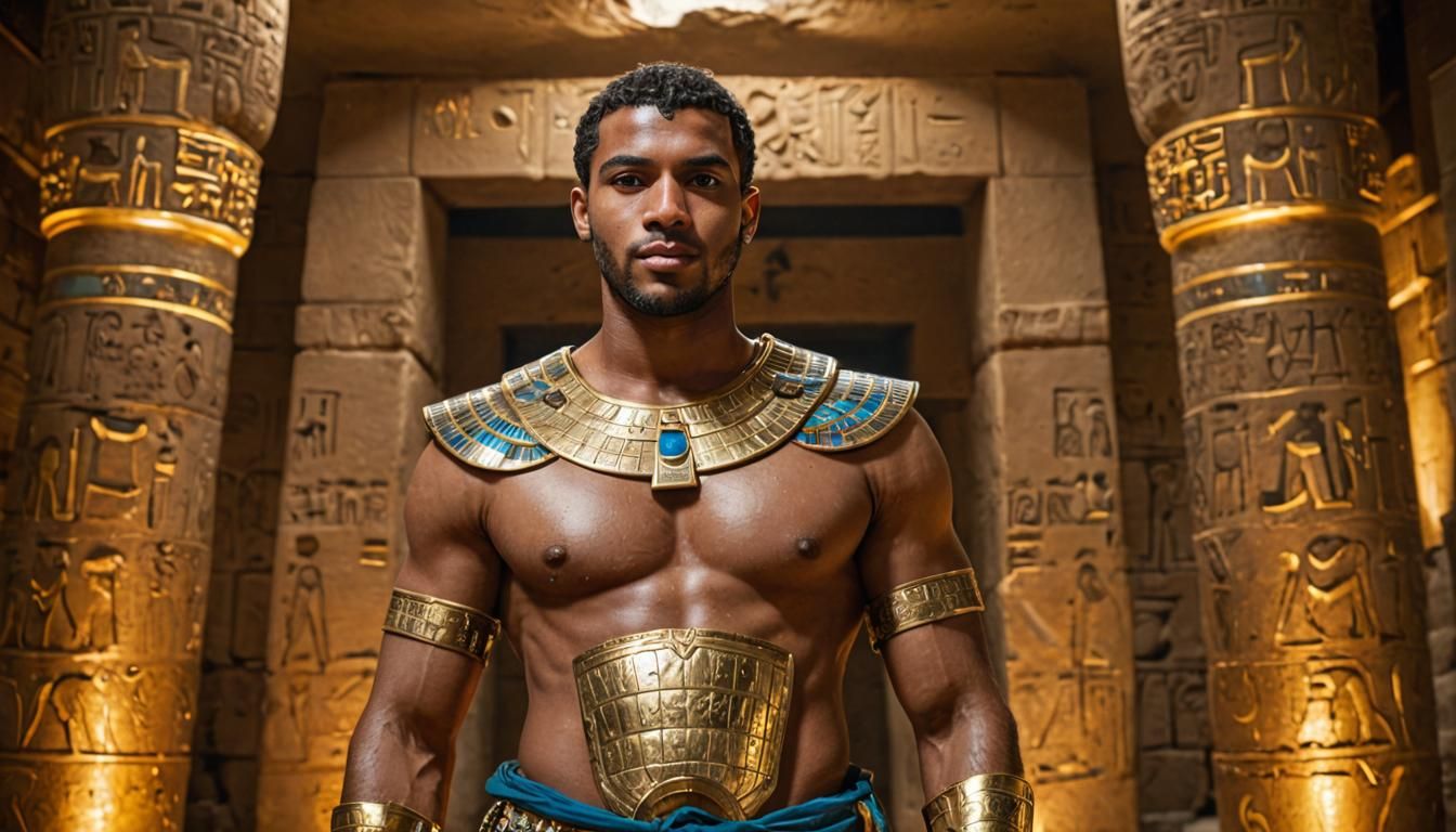 Ancient Egyptian Warrior in Crypt: Hyper-Realistic Photograp...