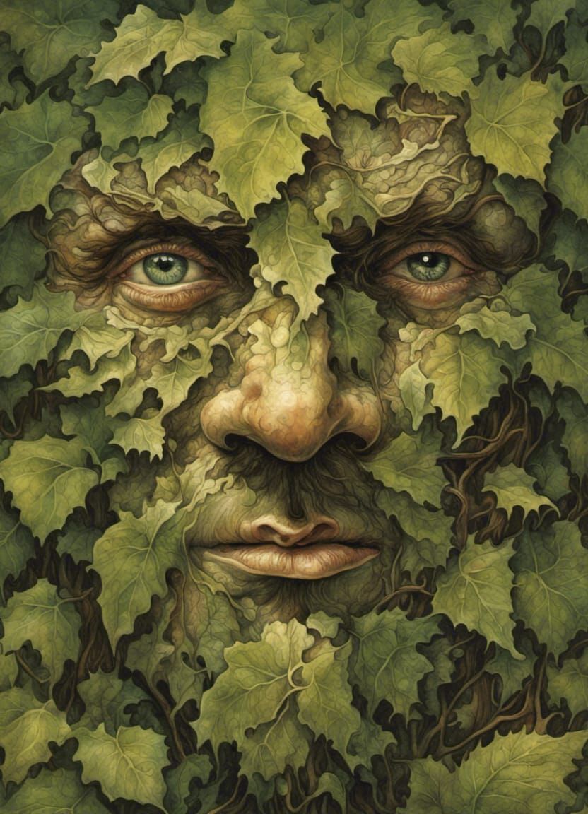 Greenman with Foliage in Surrealist Style