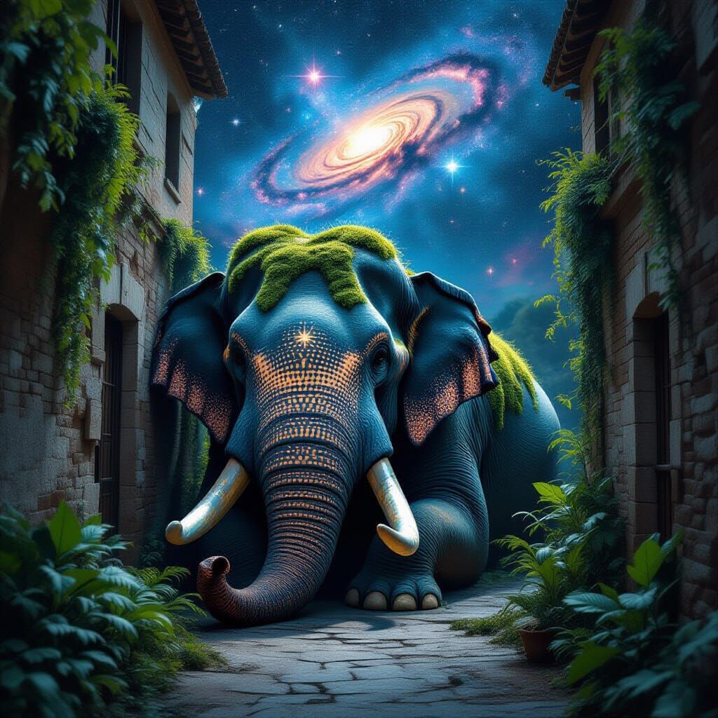 Ancient Elephant in Cosmic Alleyway, Celestial Tusks