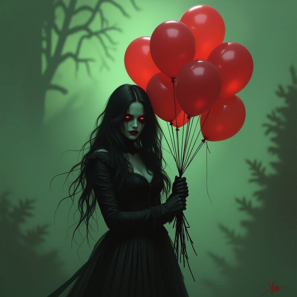 Zombie Scarlet Witch with Halloween Balloons in Gothic Horro...