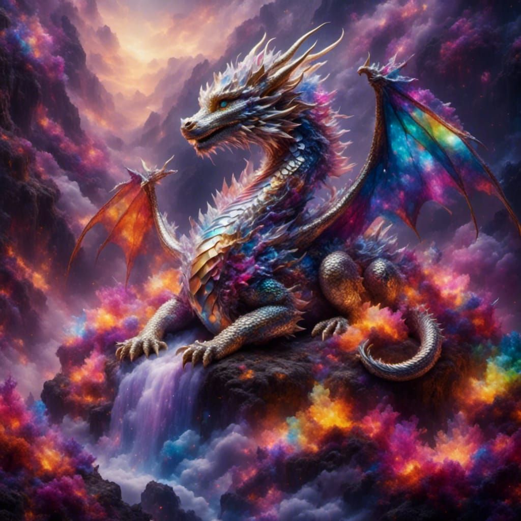 Rainbow Dragon Asleep in Pile of Teddy Bears