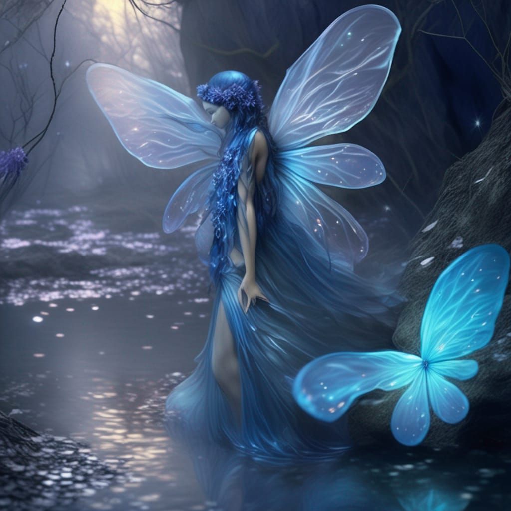 Blue Water Nymph with Flowing Wings