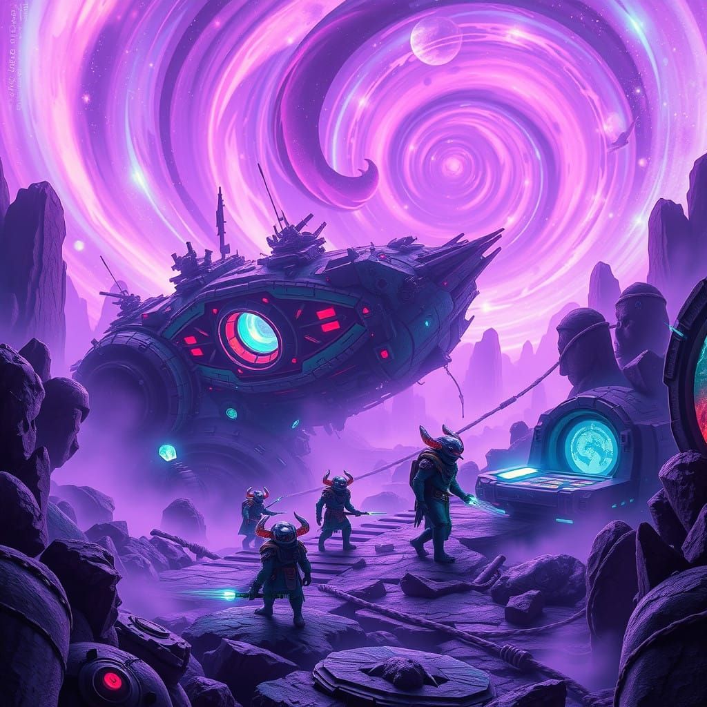 Cosmic Kobolds: A Sci-Fi Fantasy Odyssey in Vibrant Neon