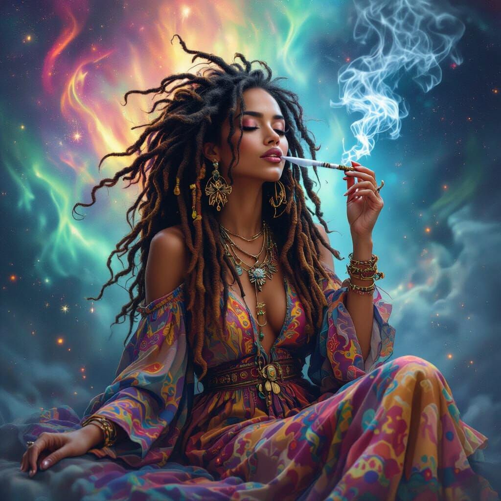 Bohemian Witch Smoking with Cosmic Aurora