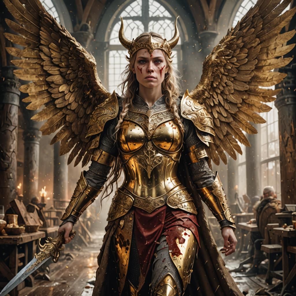 Viking Queen with Angelic Wings in Mead Hall