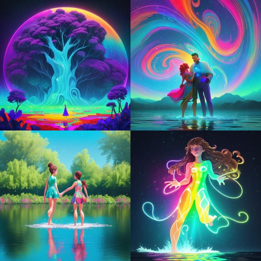 German Girls at Summer Camp Lake, Astral Illustration