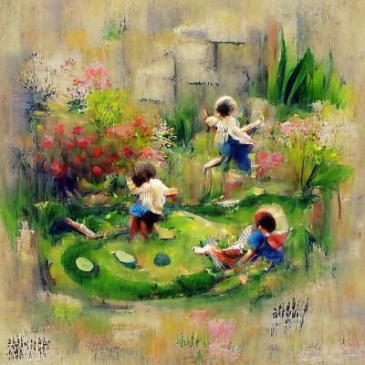 Children playing in the garden by Fresh Art
