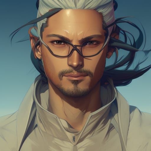 Anime Male Character Portrait in Desert Landscape