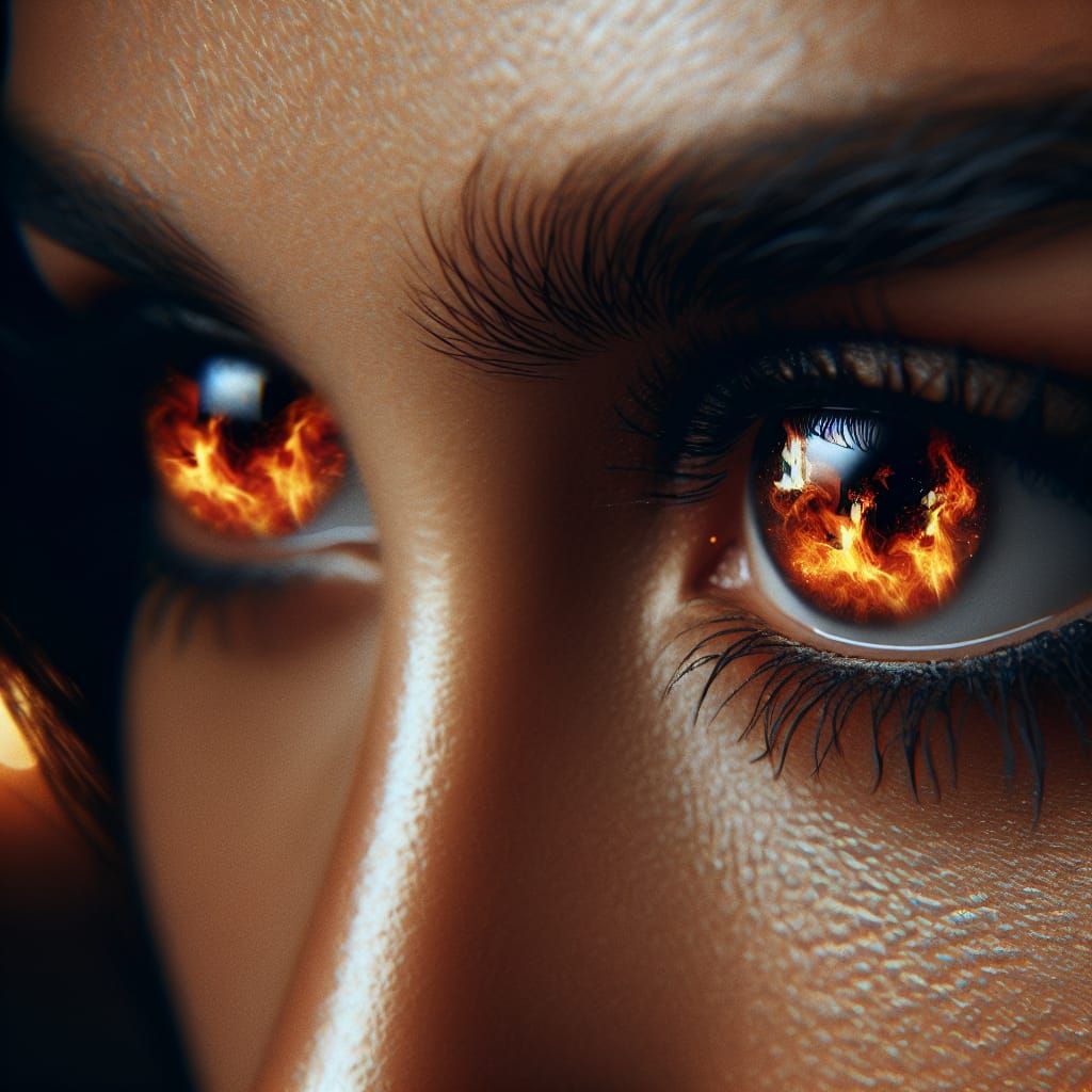 Eyes Ablaze: Captivating Macro Shot of Fiery Emotions