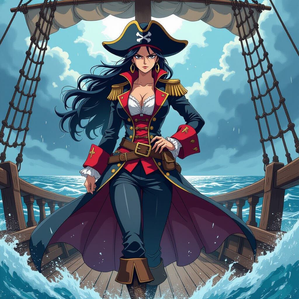 Fierce Anime Pirate Captain on Stormy Seas