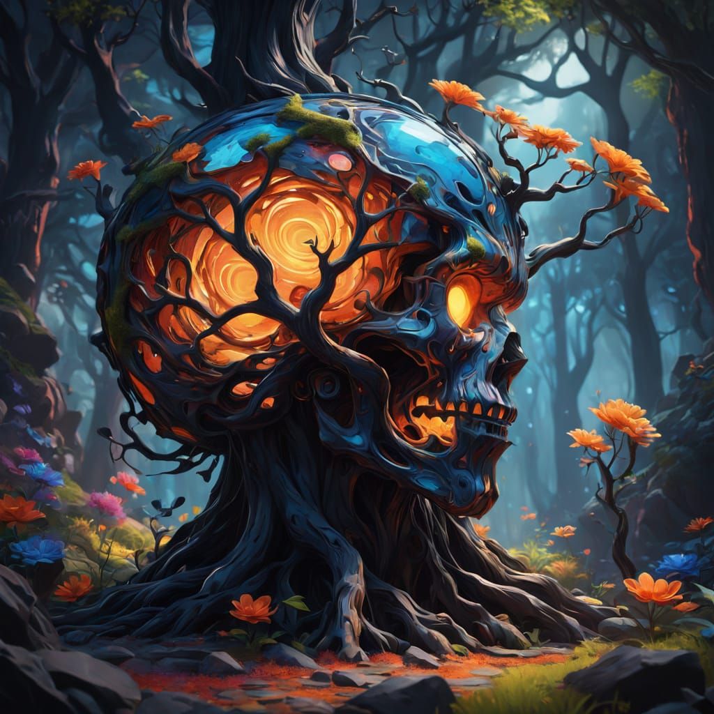 Surreal Pop Art Tree in a Mystical Forest