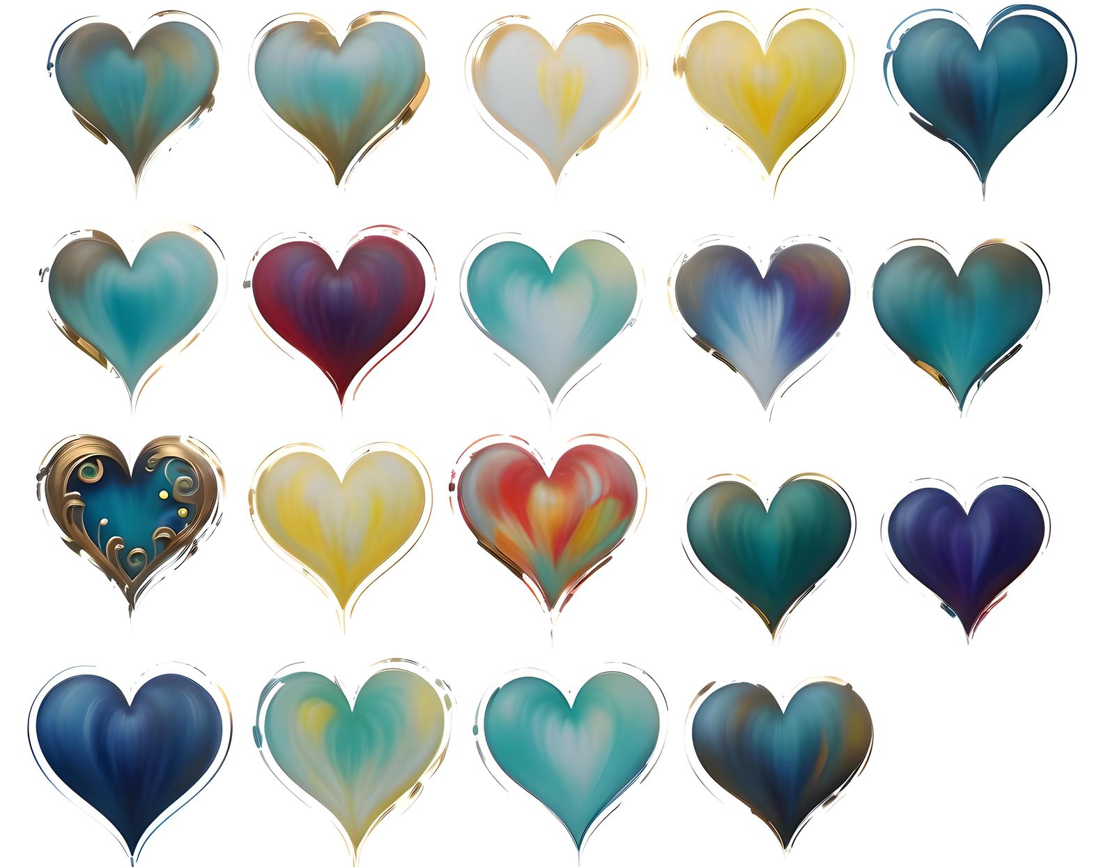 Decorative 3D Hearts in Airbrush Style with Antique Influenc...