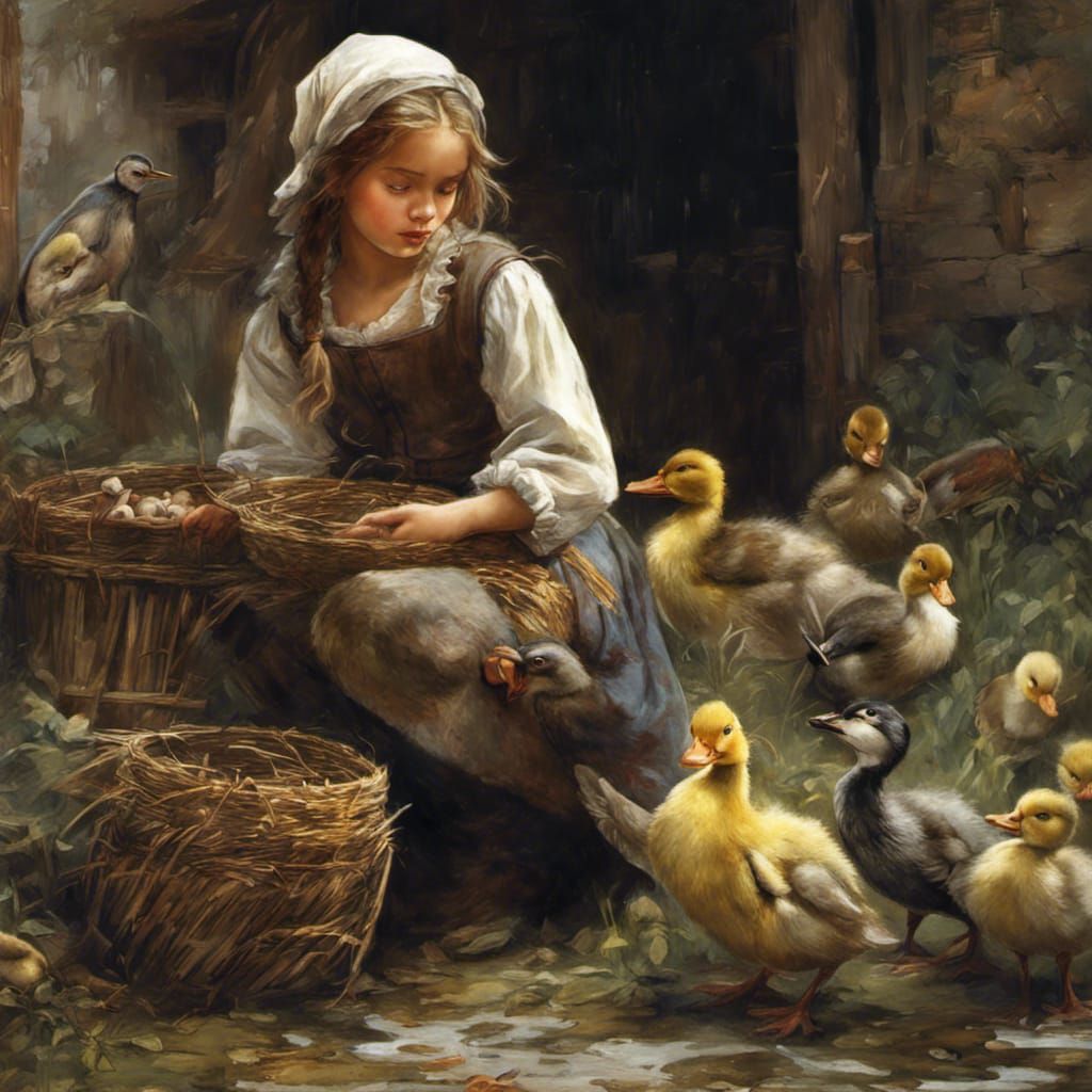 poor Medieval peasant girl with ducks