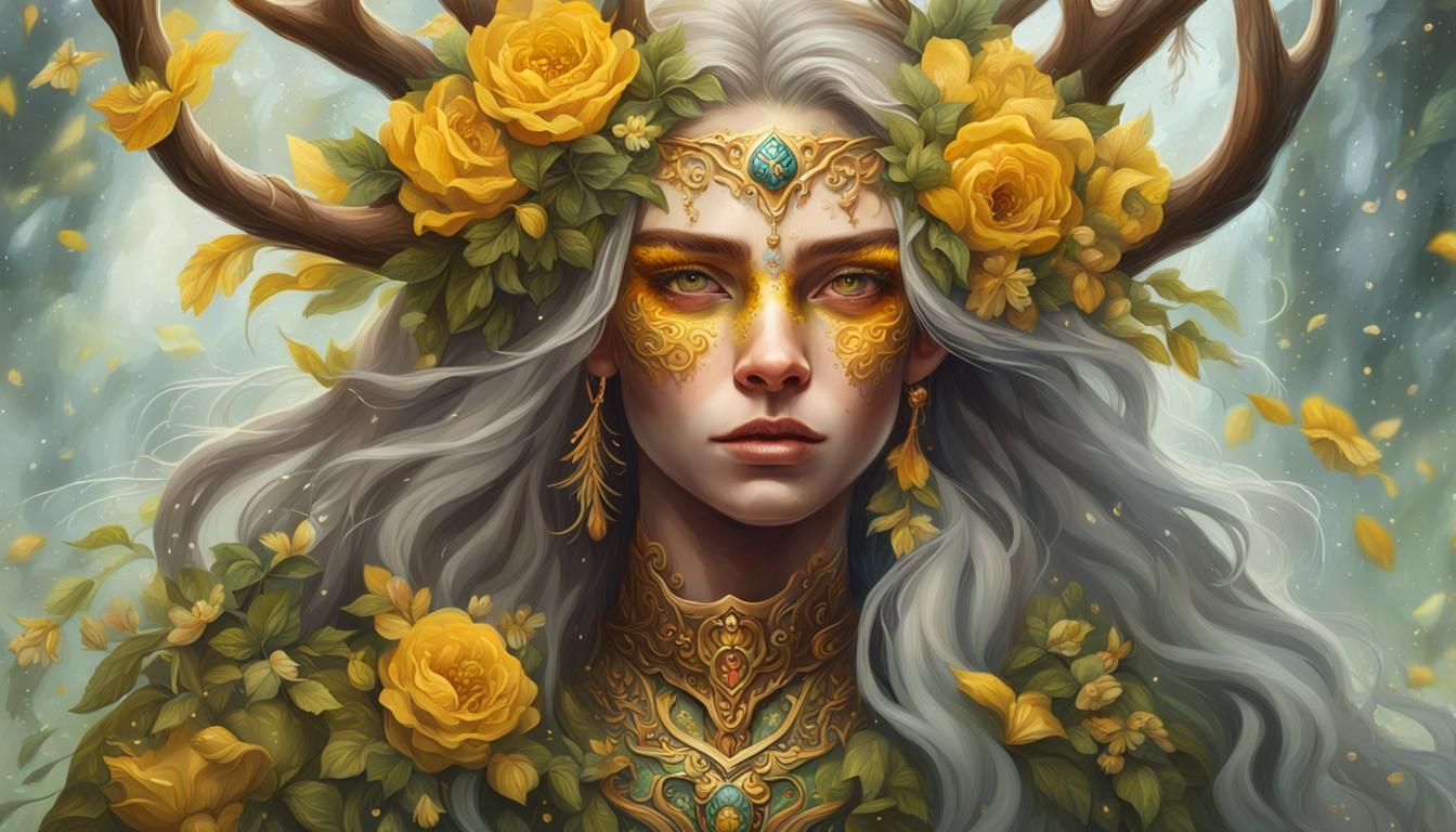 Forest Elf Portrait with Floral Tattoos