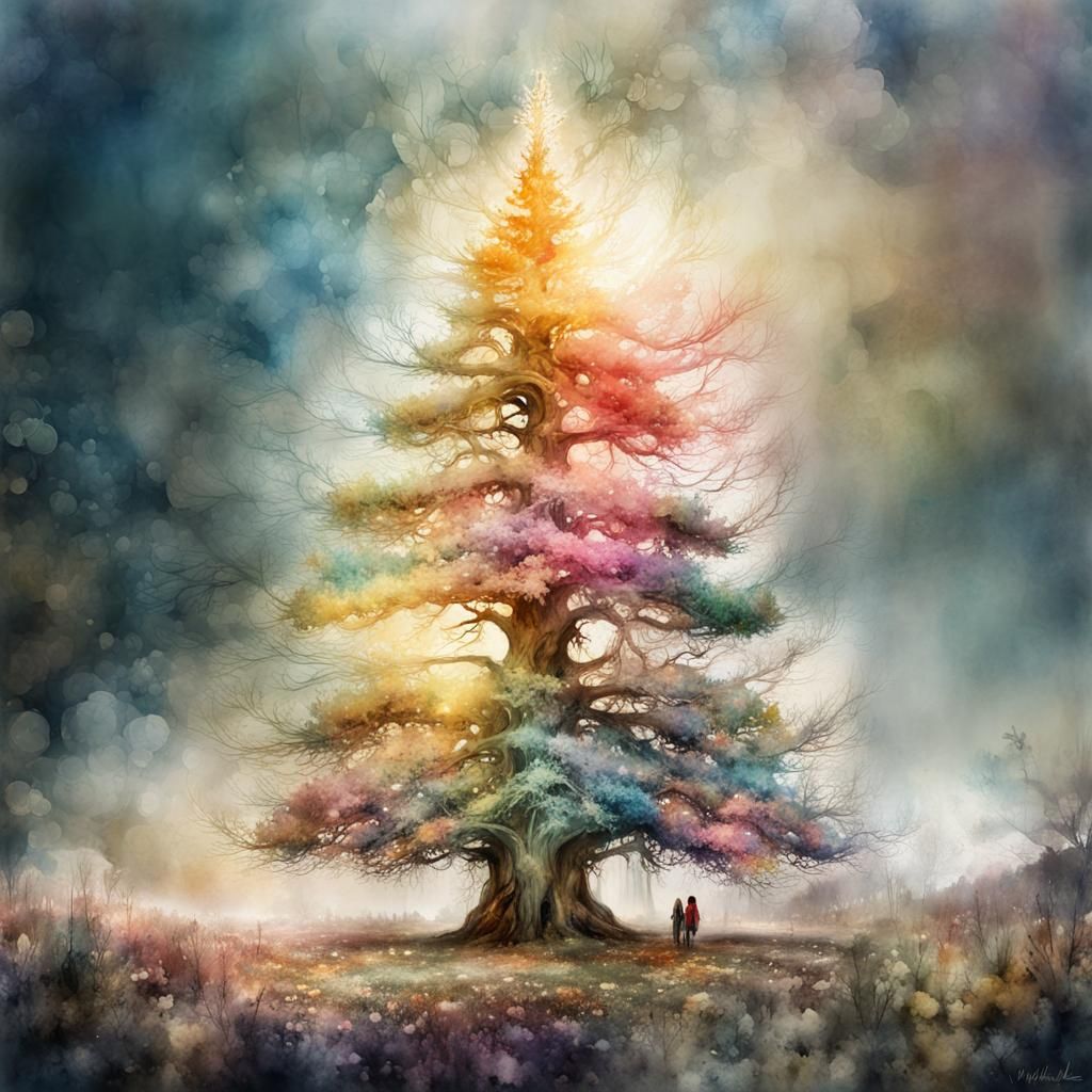 Watercolor Christmas Tree and Spring Paradise