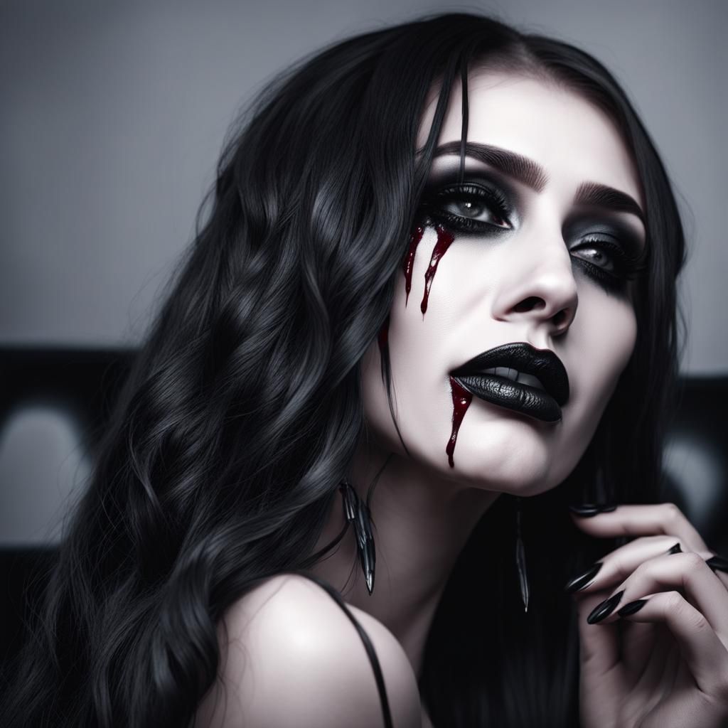Gothic Woman Crying Blood in Dark Horror