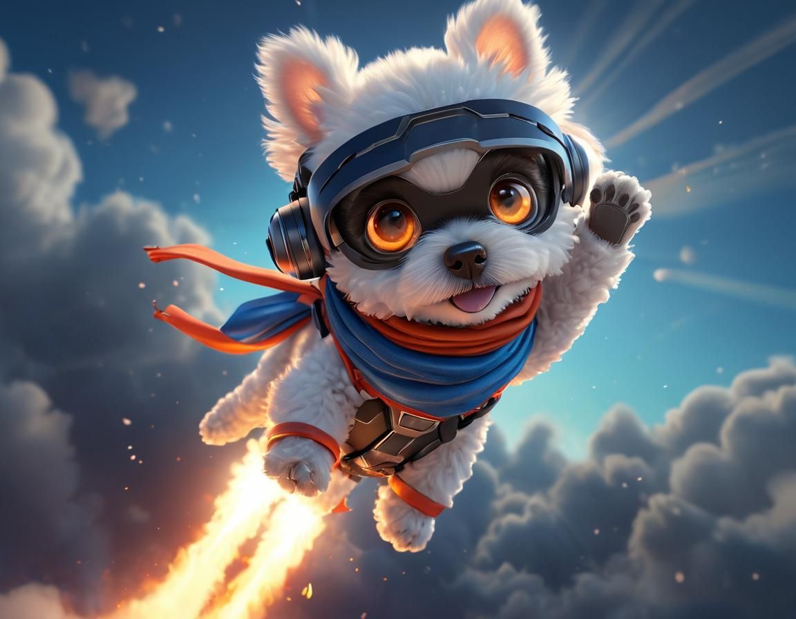 Poodle Puppy's Whimsical Flight: 3D Cartoon Adventure
