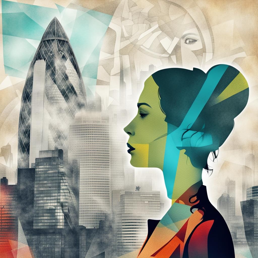 Abstract Woman with London Double Exposure Effect