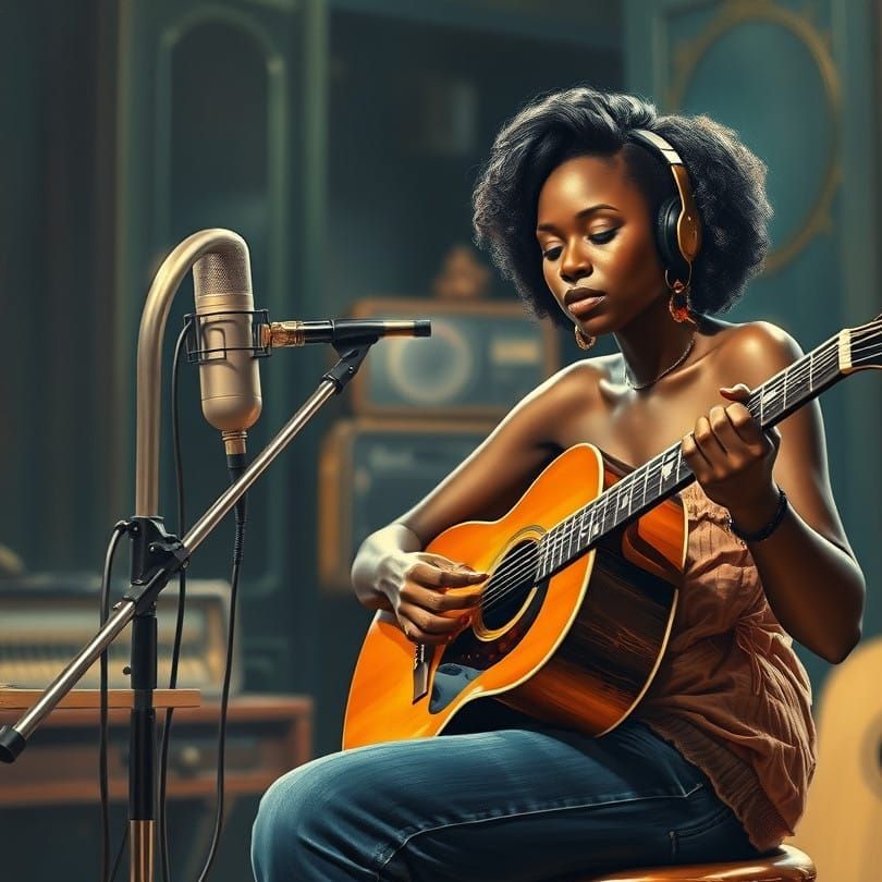 Beautiful Black Woman Plays Guitar in Vintage Motown Recordi...