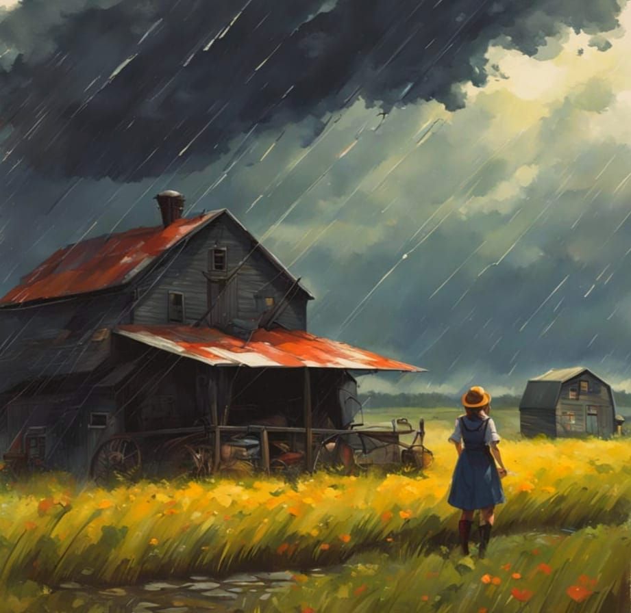 Sinister Summer Rain Scene in Retro Style