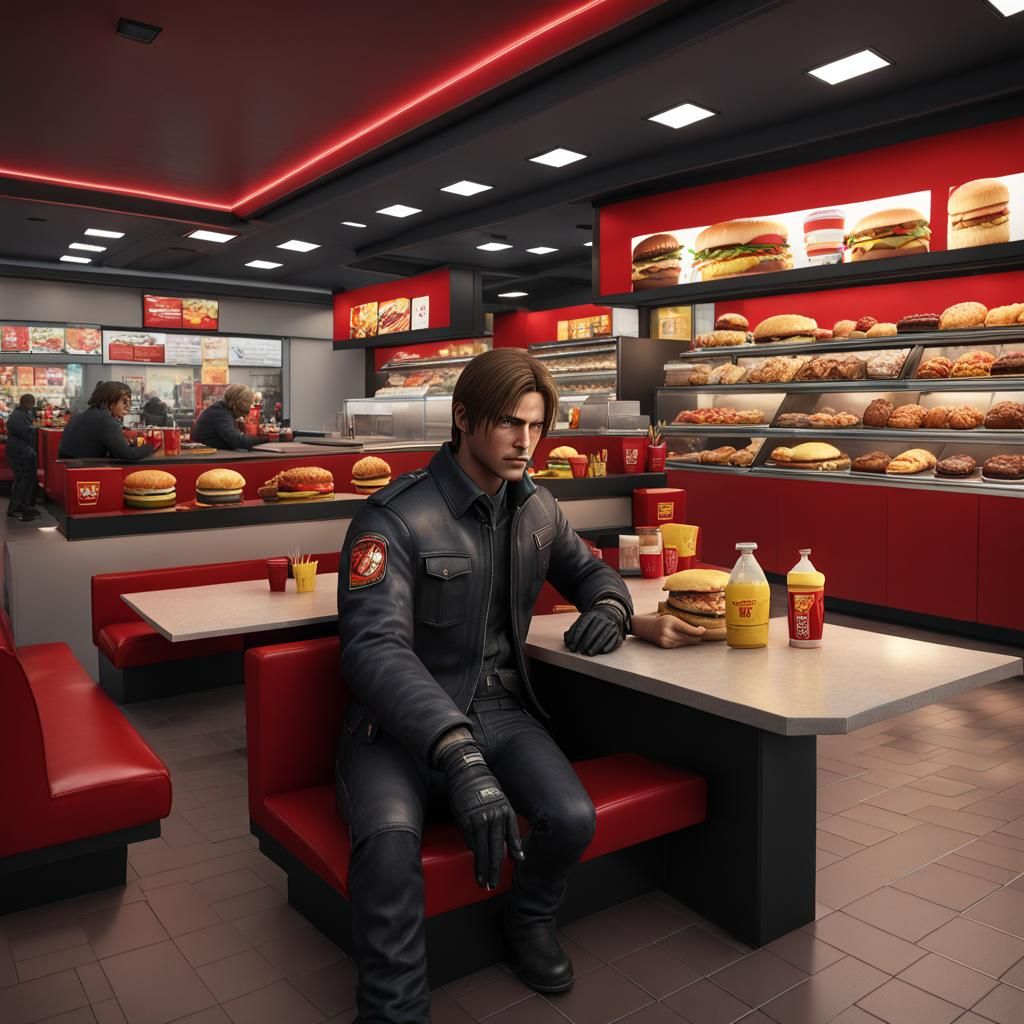 Leon Kennedy at McDonald's: Hyperrealistic 3D Game