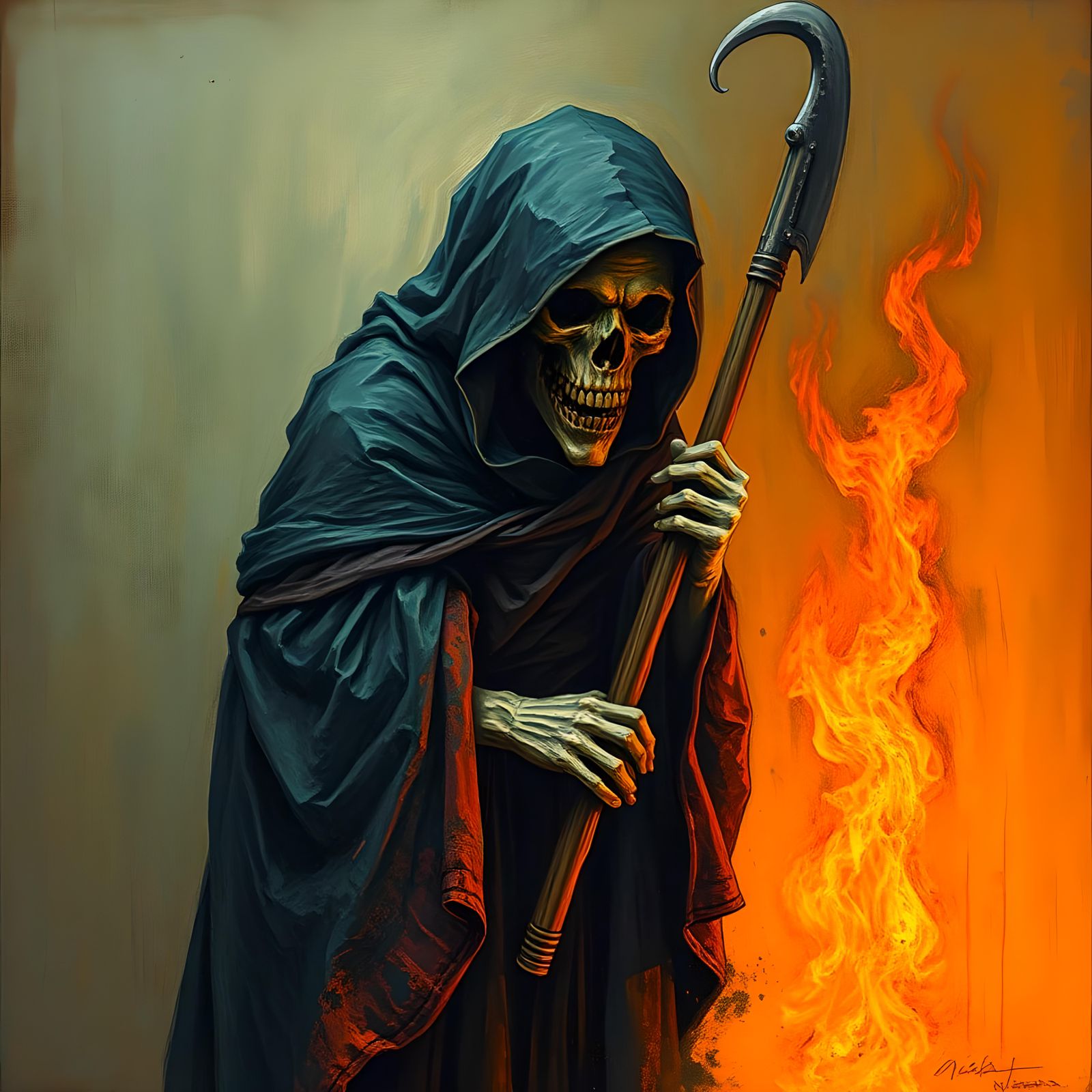 Fiery Grim Reaper in Expressionist Fauvist Style