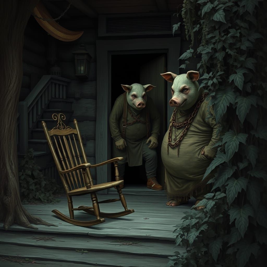 Menacing Figure Lurking by Dilapidated Cabin in Gothic Style