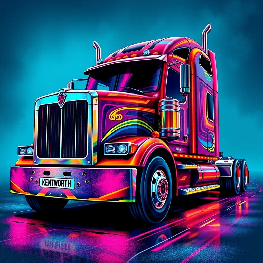 Kenworth Truck in Vibrant Digital Chalk Art