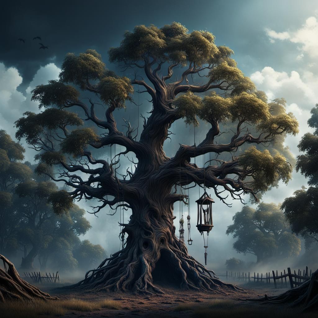 Detailed Gallows Hanging Tree in Fantasy Concept Art