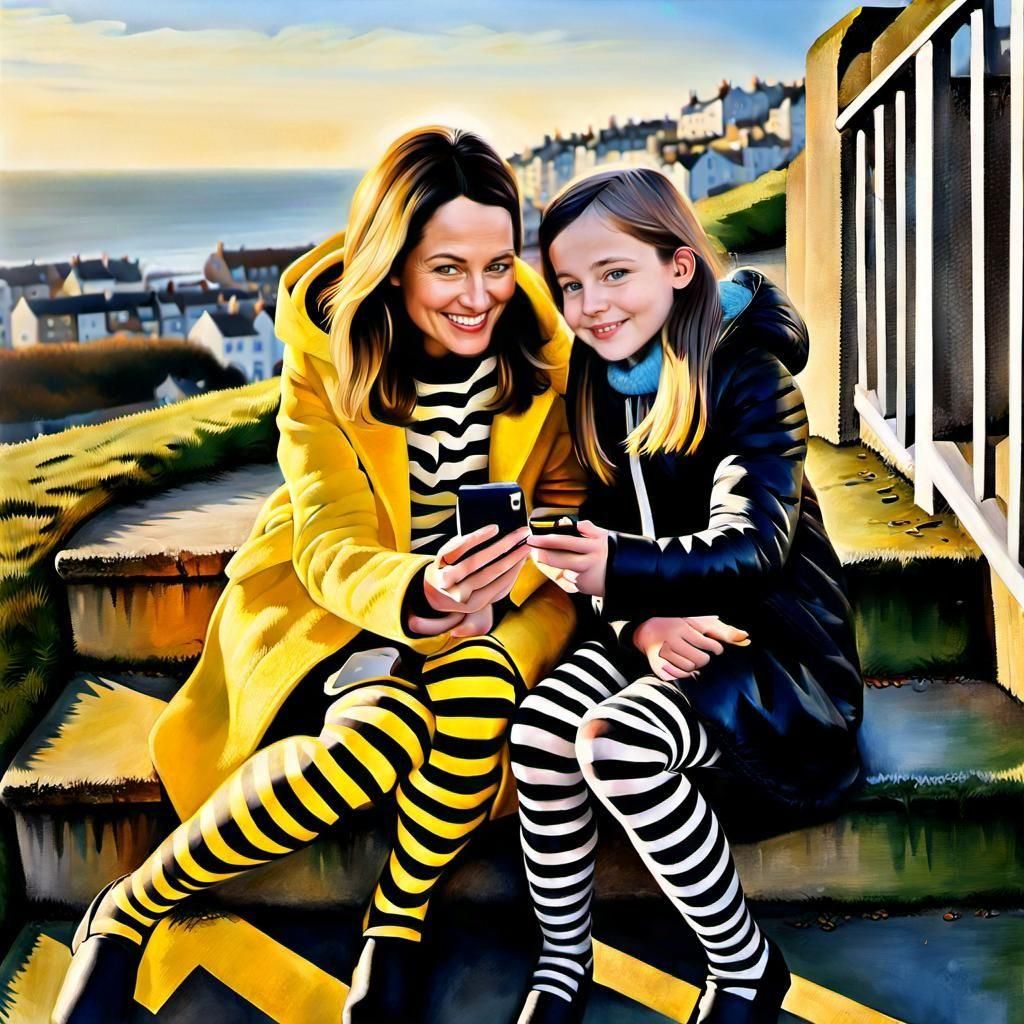 Mother and Daughter Selfie: Hyperrealistic Oil Painting