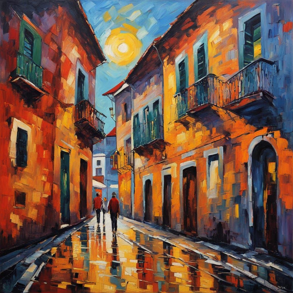 Vibrant Rijeka Cityscape in Neo-Impressionist Oil