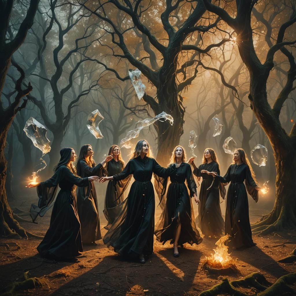 Witches' Dance in a Surrealist Oil Painting