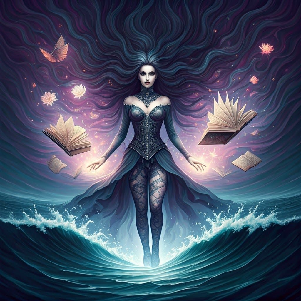 Mystical Watercolor Sorceress in a Whirlpool of Magic